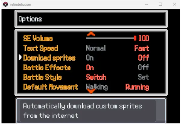 Pokemon infinite Fusions Settings