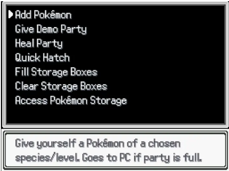 Pokemon infinite Fusion Cheats Pokemon Options